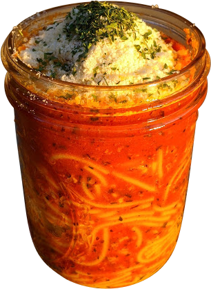 Spaghetti in a jar.
